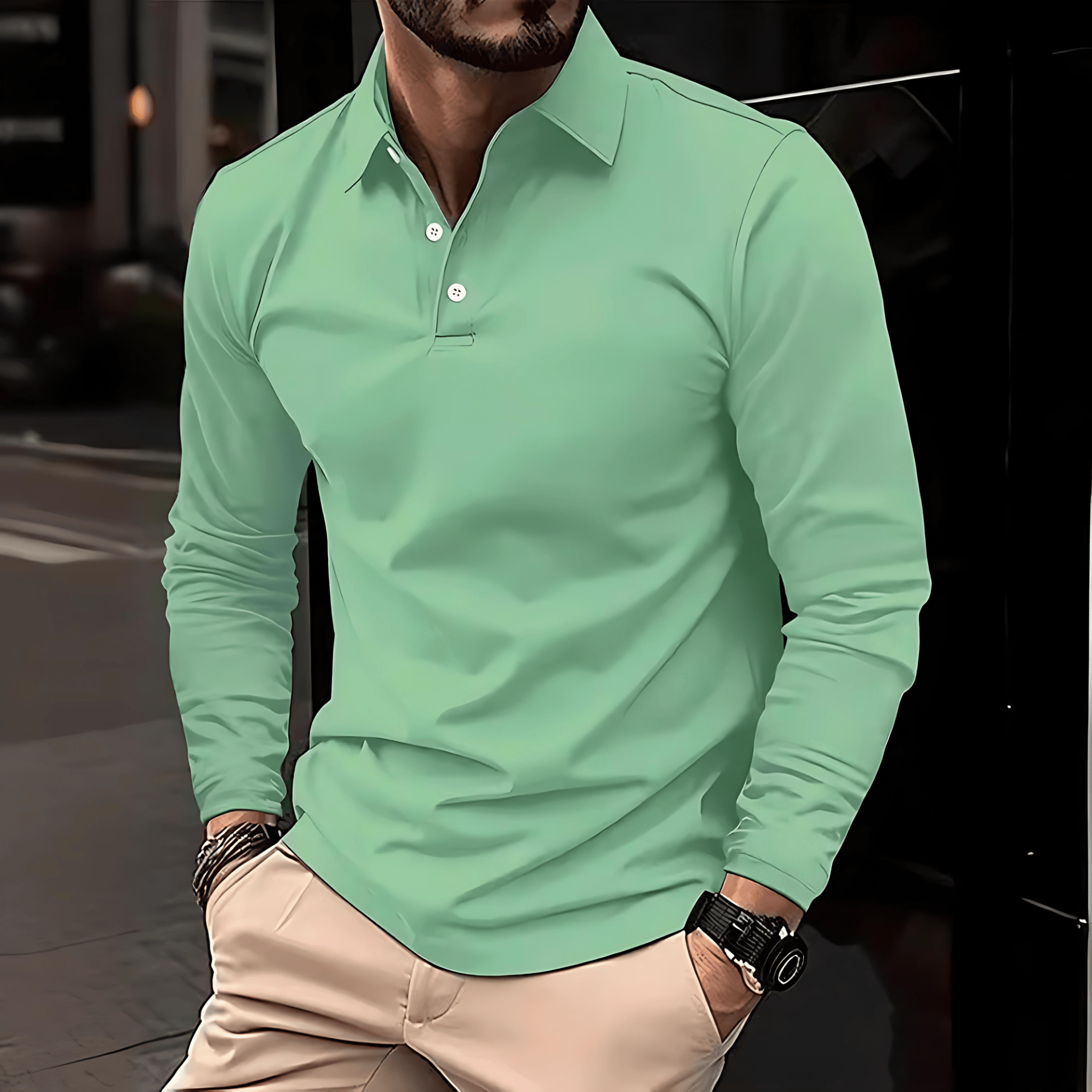 Cevori Slim Fit Long Sleeve Polo Shirt