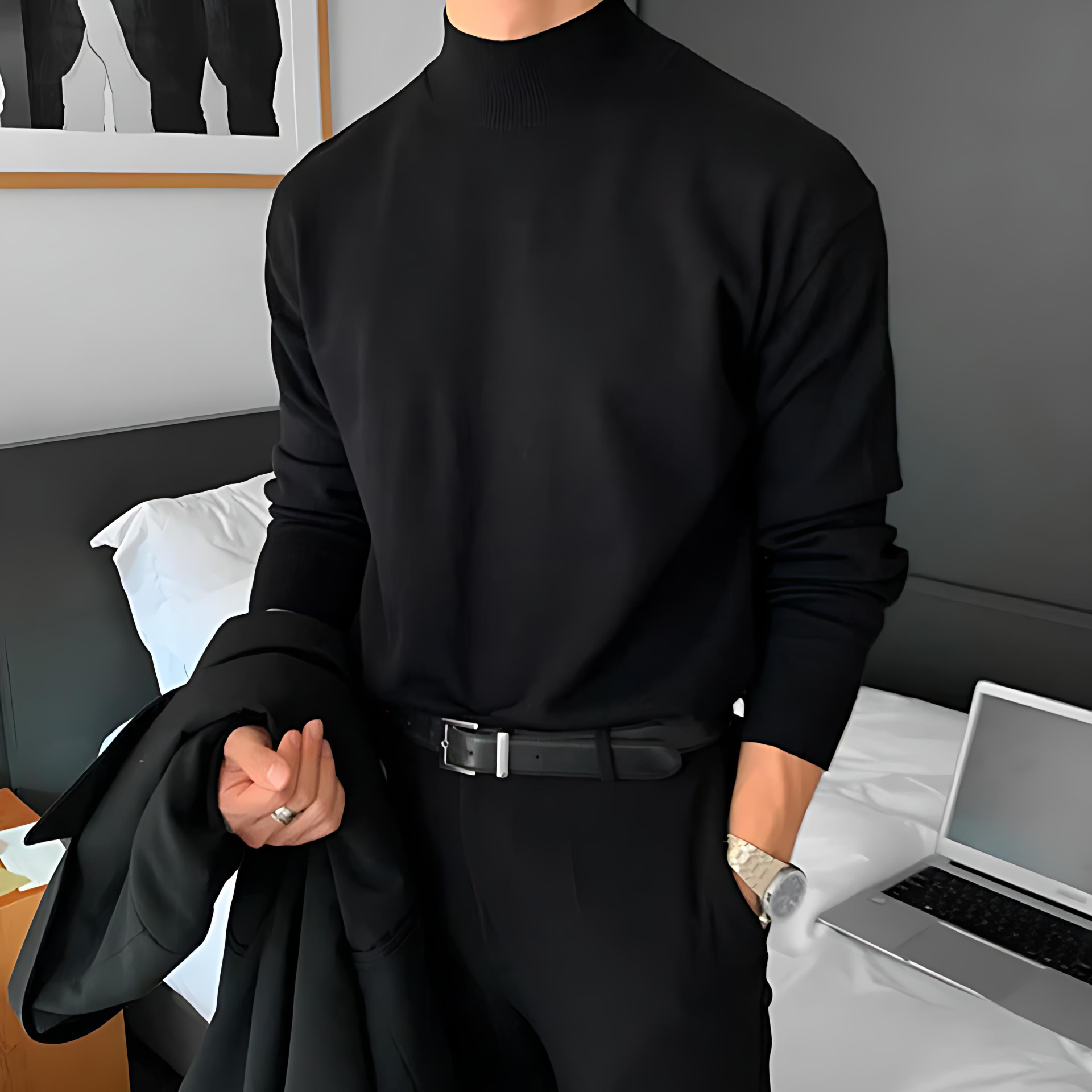 Cevori Slim Fit Mock Neck Long Sleeve Jumper