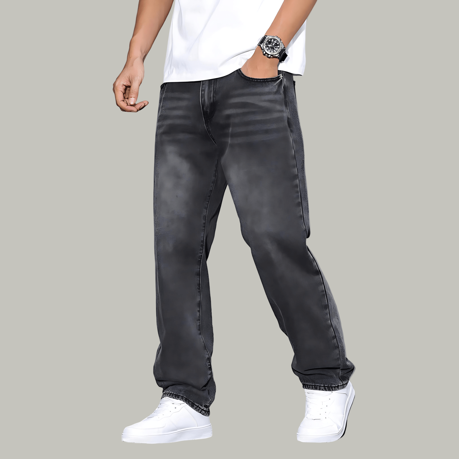 Cevori Solid Color Comfortable Fit Casual Jeans