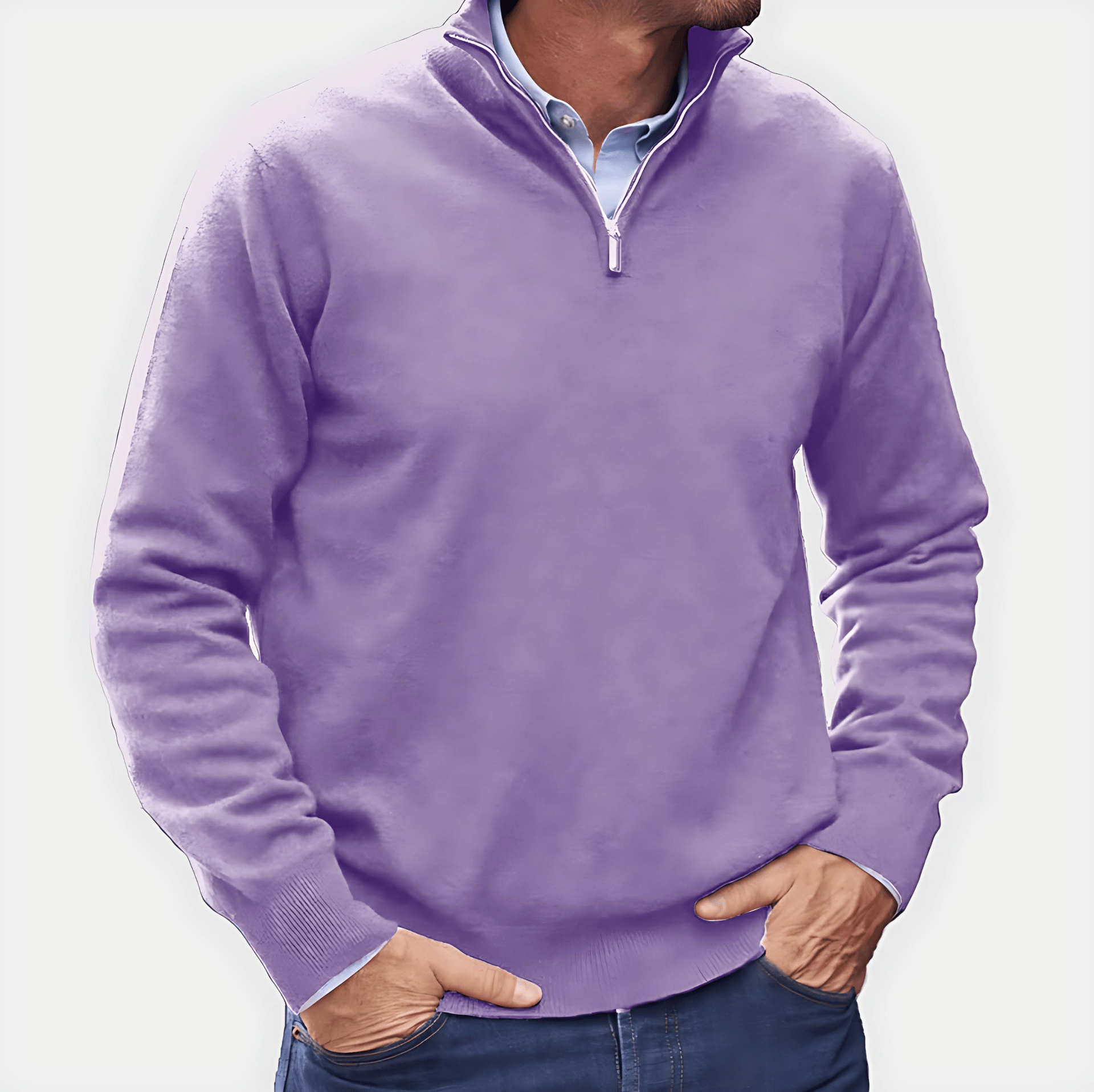 Cevori Stand Collar Ribbed Half-Zip Knit Jumper
