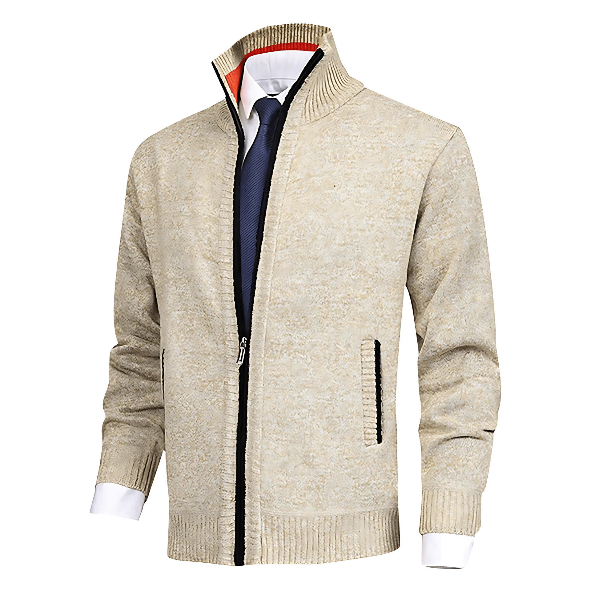 Cevori Stand Collar Ribbed Hem Zip-Up Cardigan