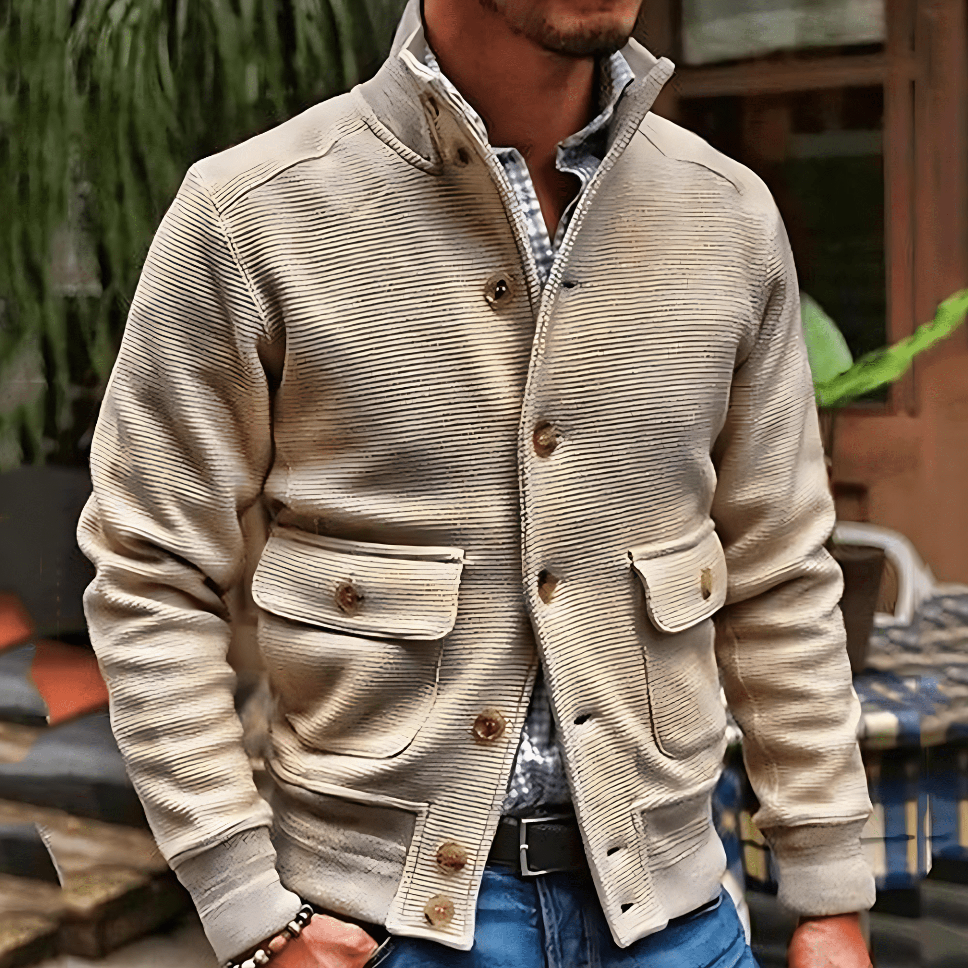 Cevori Stand Collar Solid Colour Jacket