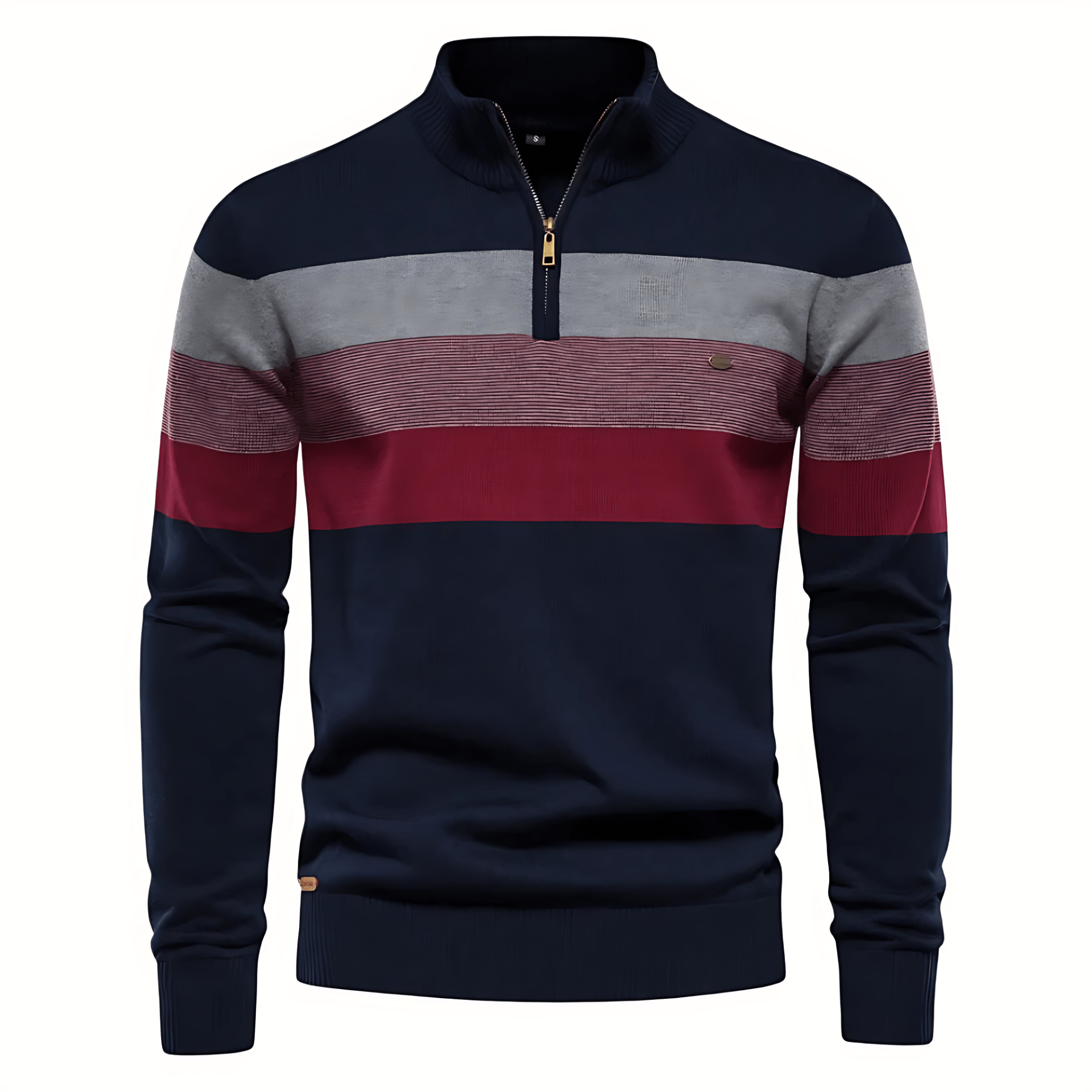 Cevori Striped Quarter-Zip Jumper with Stand Collar