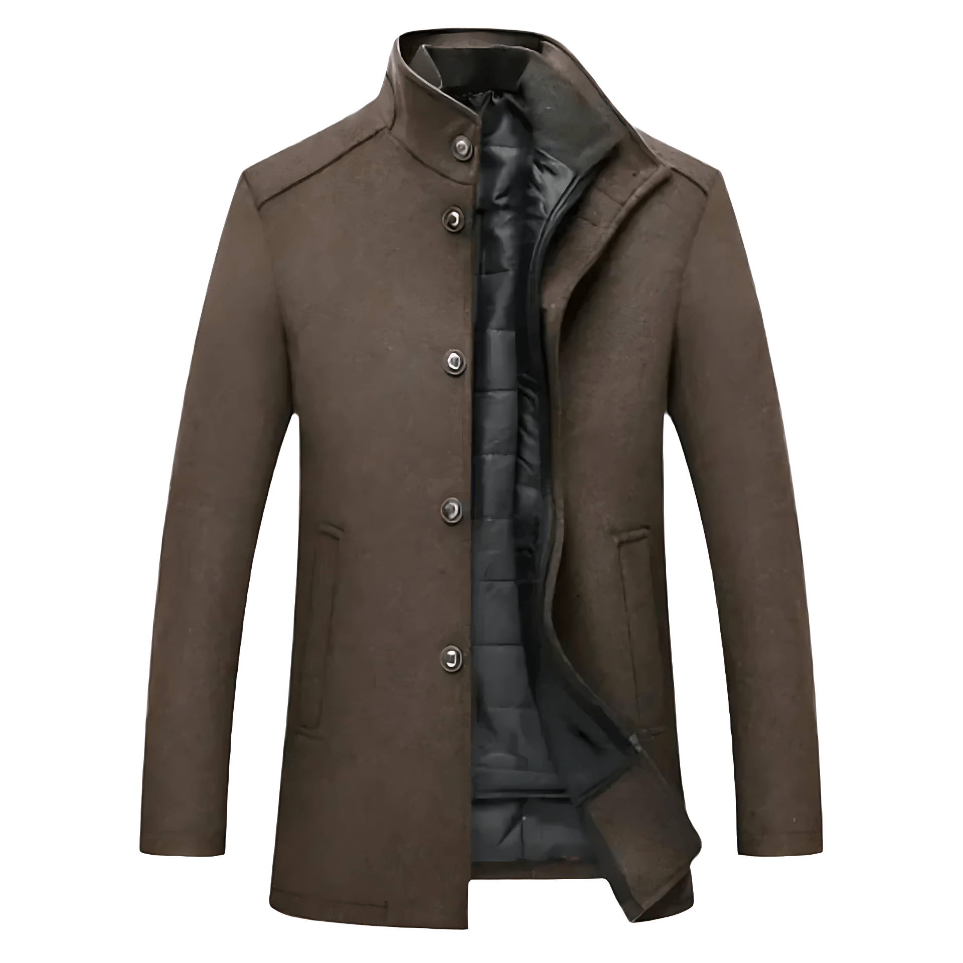 Cevori Stylish Stand Collar Button-Up Overcoat