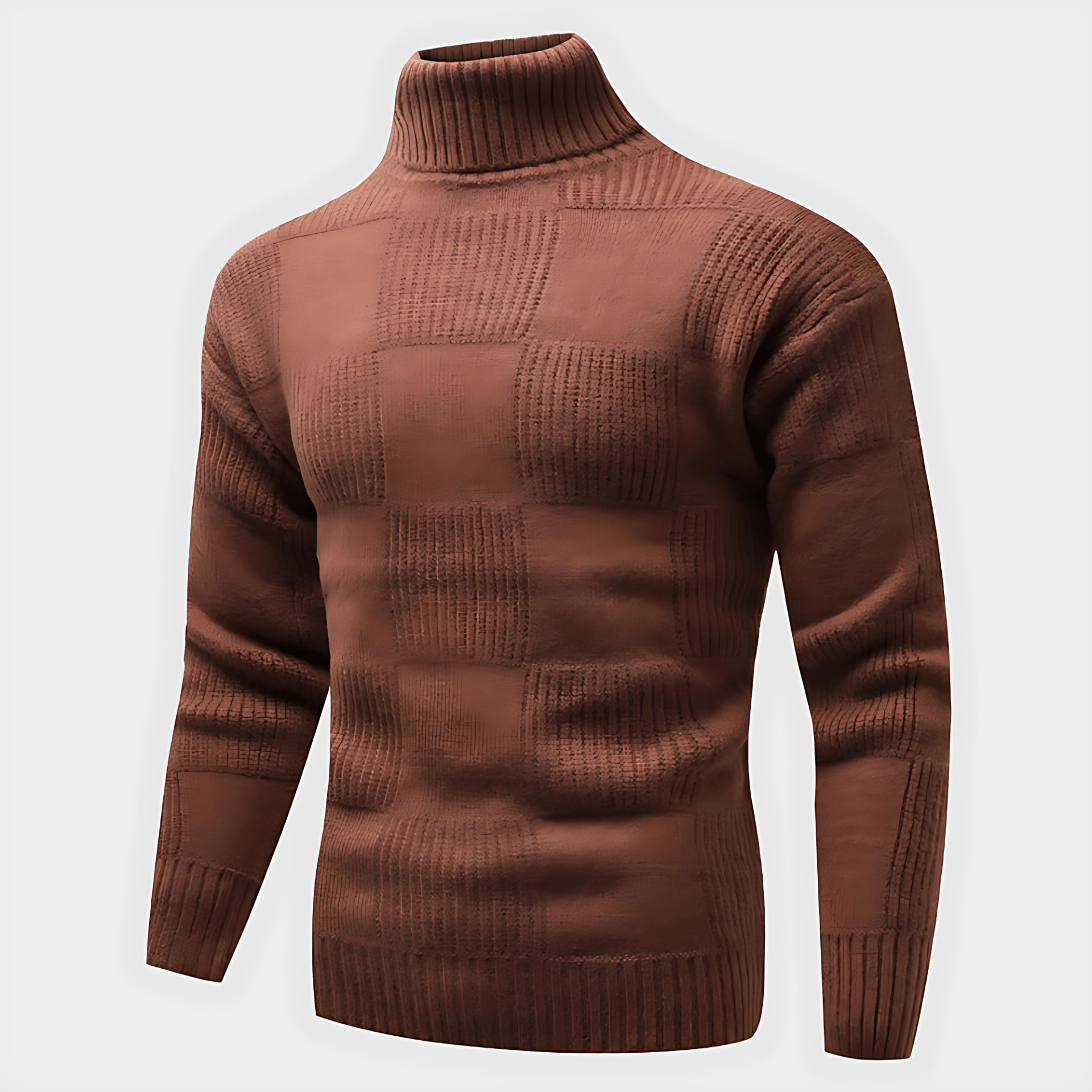 Cevori Turtleneck Wool Check Ribbed Style Sweater