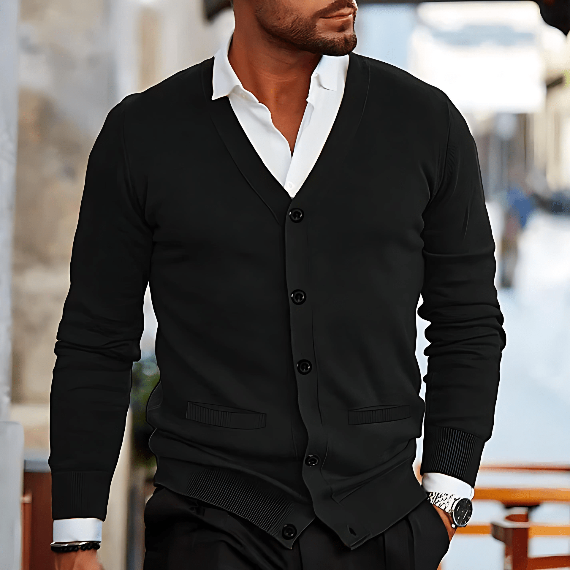 Cevori V-Neck Slim Fit Cardigan with Pockets