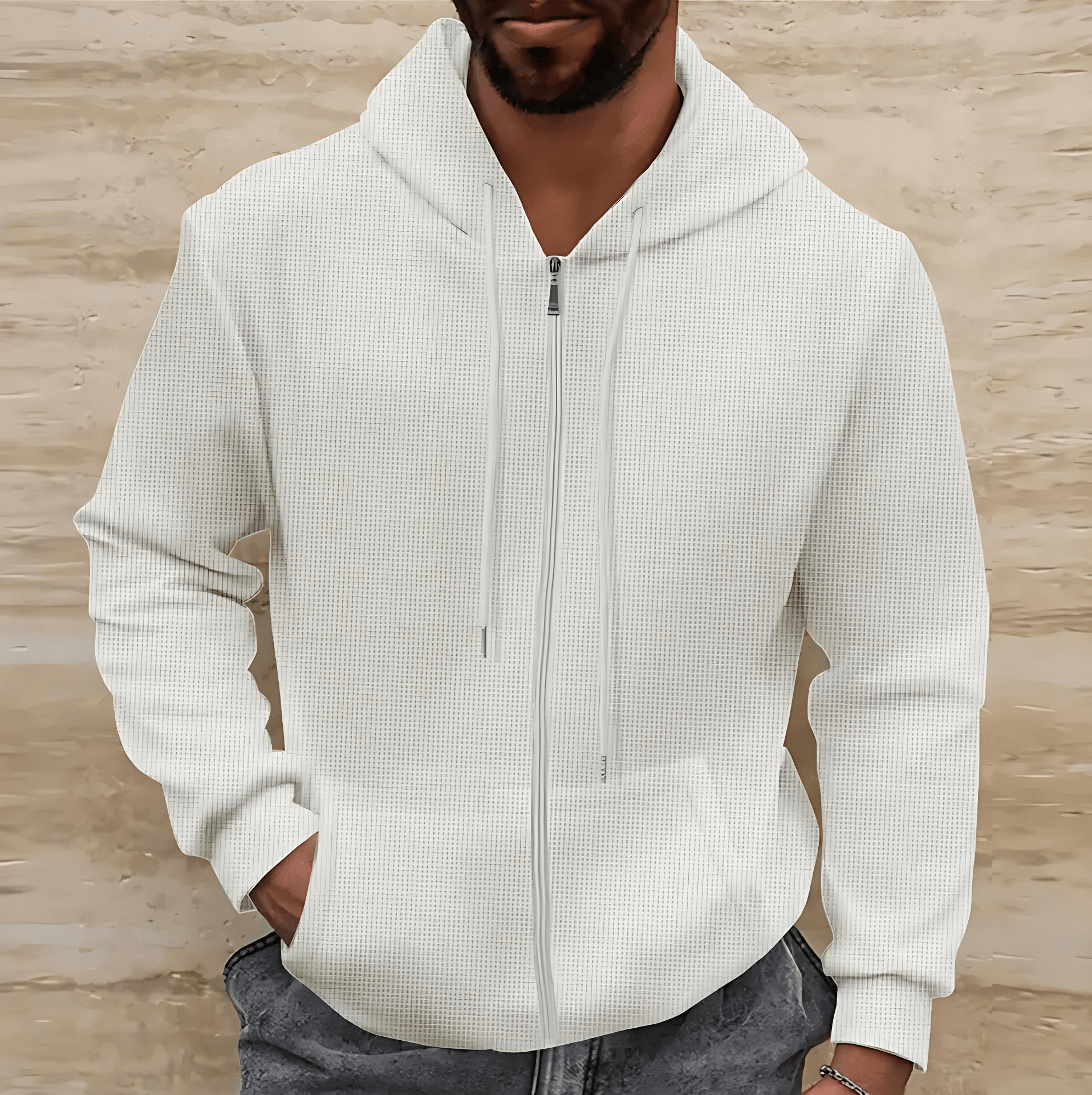 Cevori Waffle Texture Casual Hooded Jacket