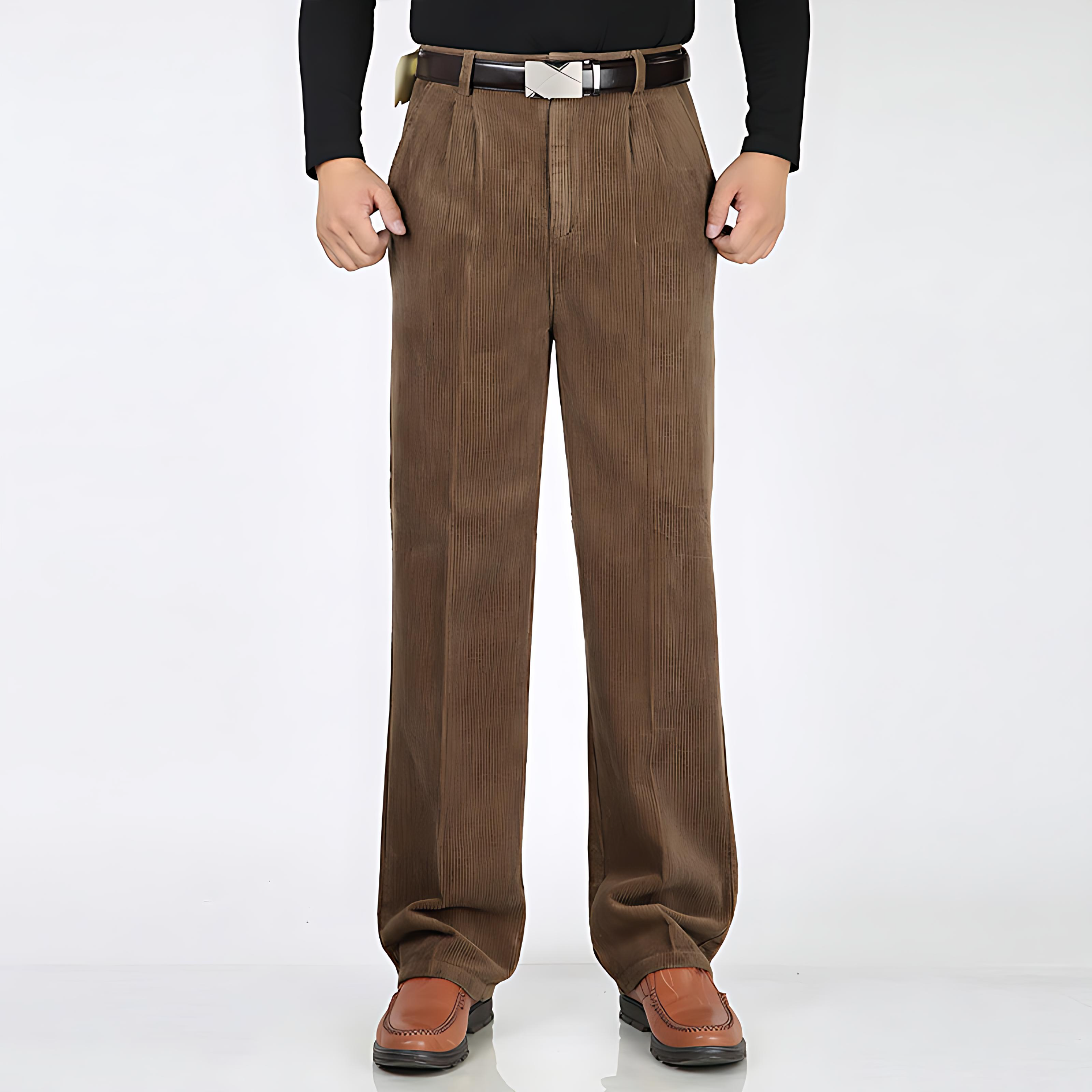 Cevori Wide Leg Corduroy Trousers with Pleats