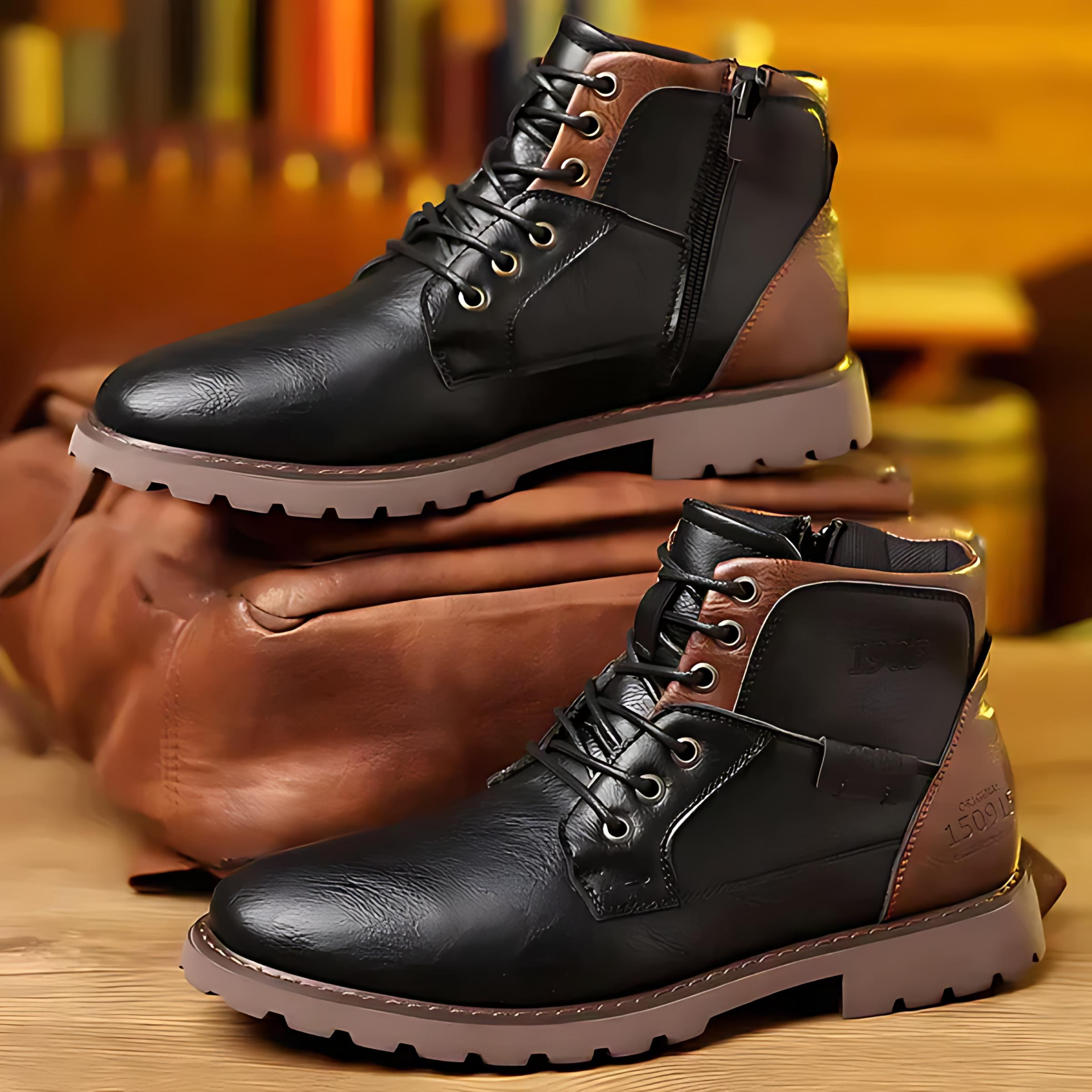 Cevori Zip-Up Lined Winter Style Leather Boots