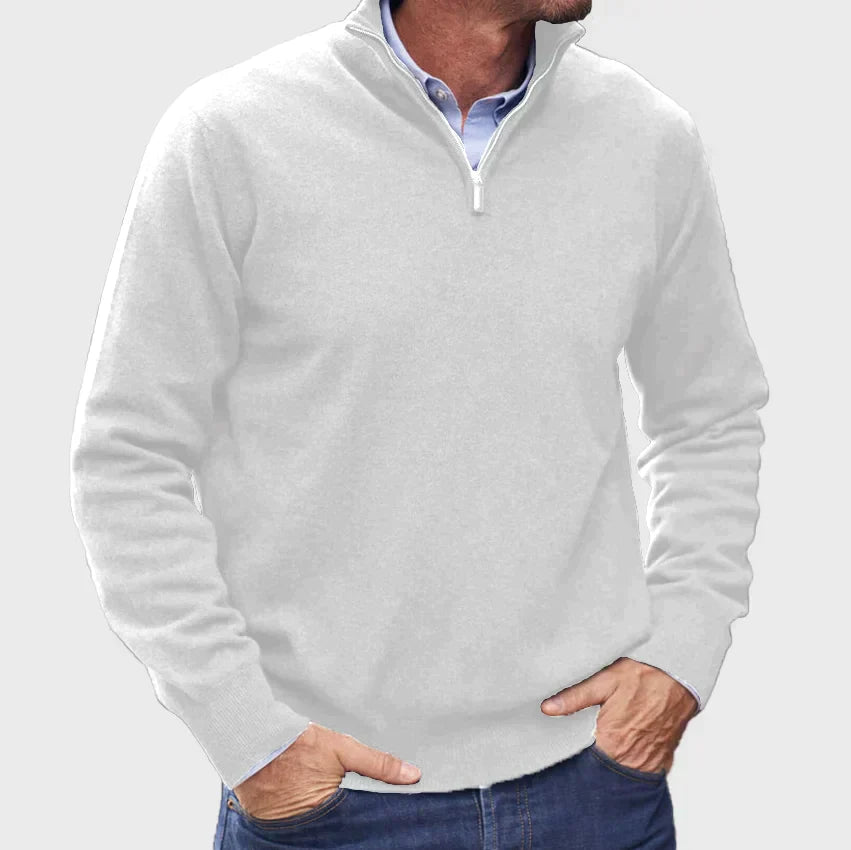 Cevori Stand Collar Ribbed Half-Zip Knit Jumper