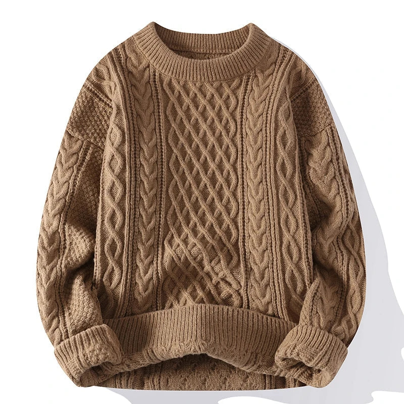 Cevori Vintage Style Cable Knit Crew Neck Jumper