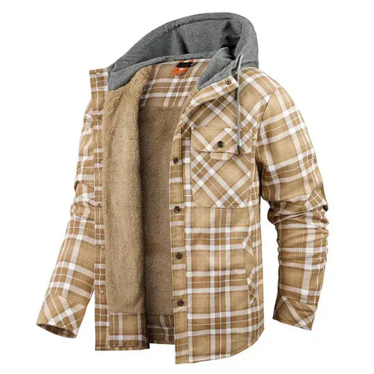 Cevori Stylish Plaid Hooded Shirt Jacket