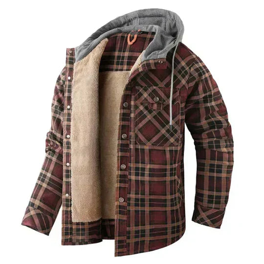 Cevori Stylish Plaid Hooded Shirt Jacket