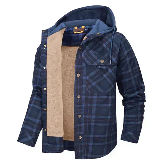 Cevori Stylish Plaid Hooded Shirt Jacket