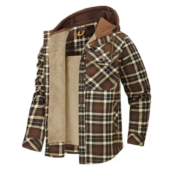 Cevori Stylish Plaid Hooded Shirt Jacket