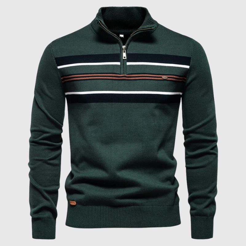 Cevori Modern Contrast Design Half-Zip Striped Jumper