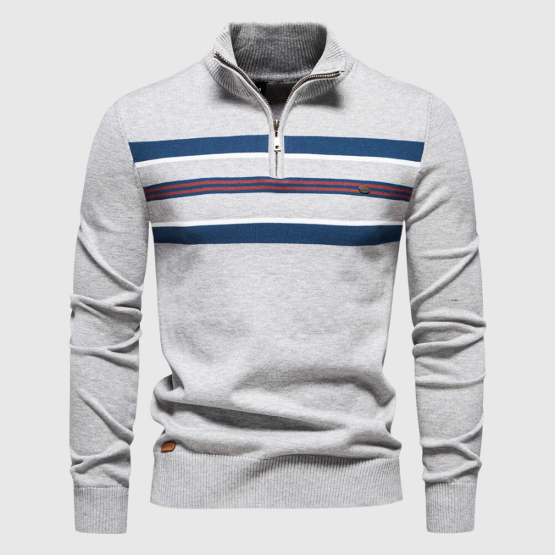 Cevori Modern Contrast Design Half-Zip Striped Jumper