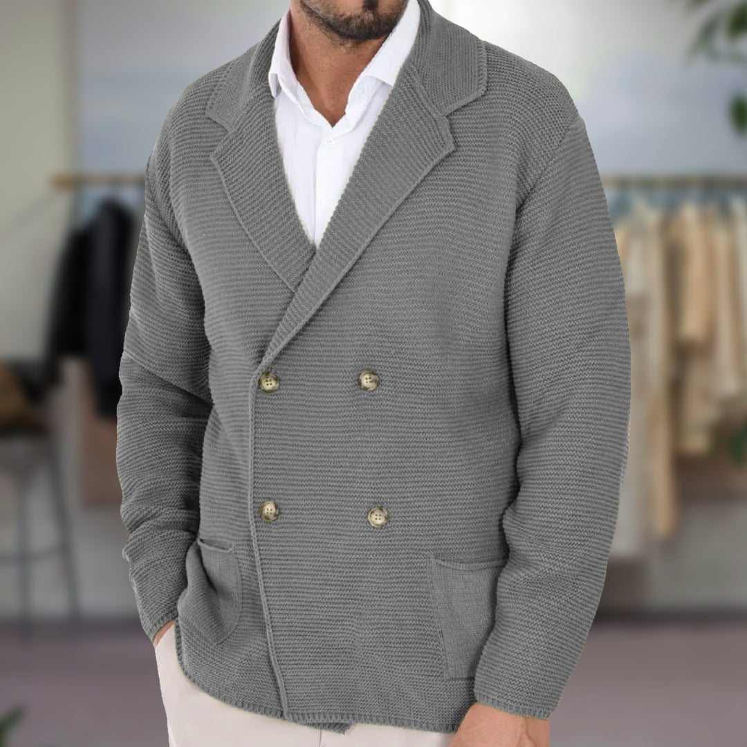 Cevori Double-Breasted Blazer Style Knit Cardigan