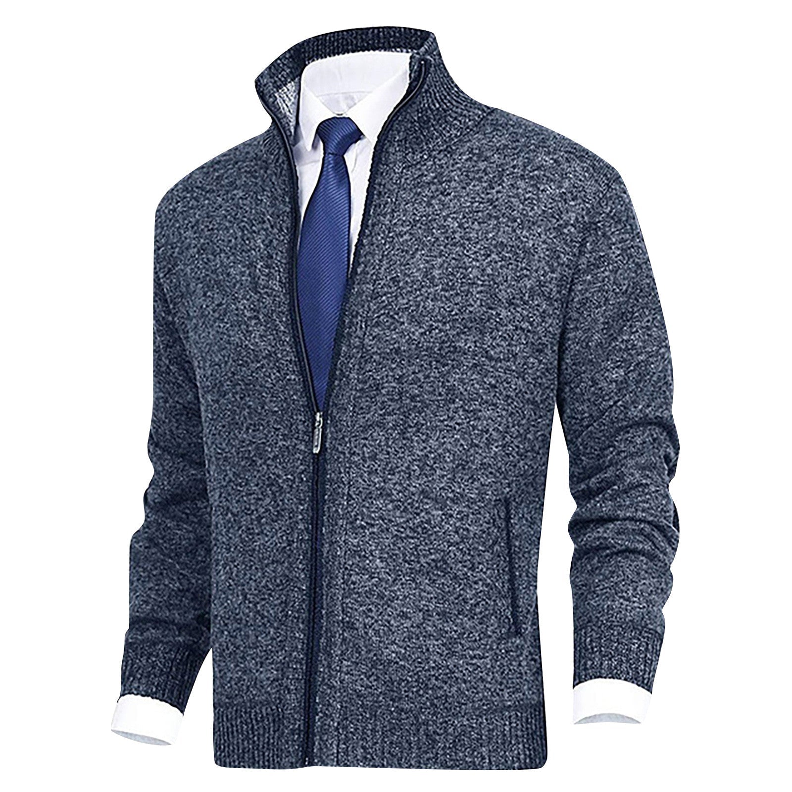 Cevori Stand Collar Ribbed Hem Zip-Up Cardigan