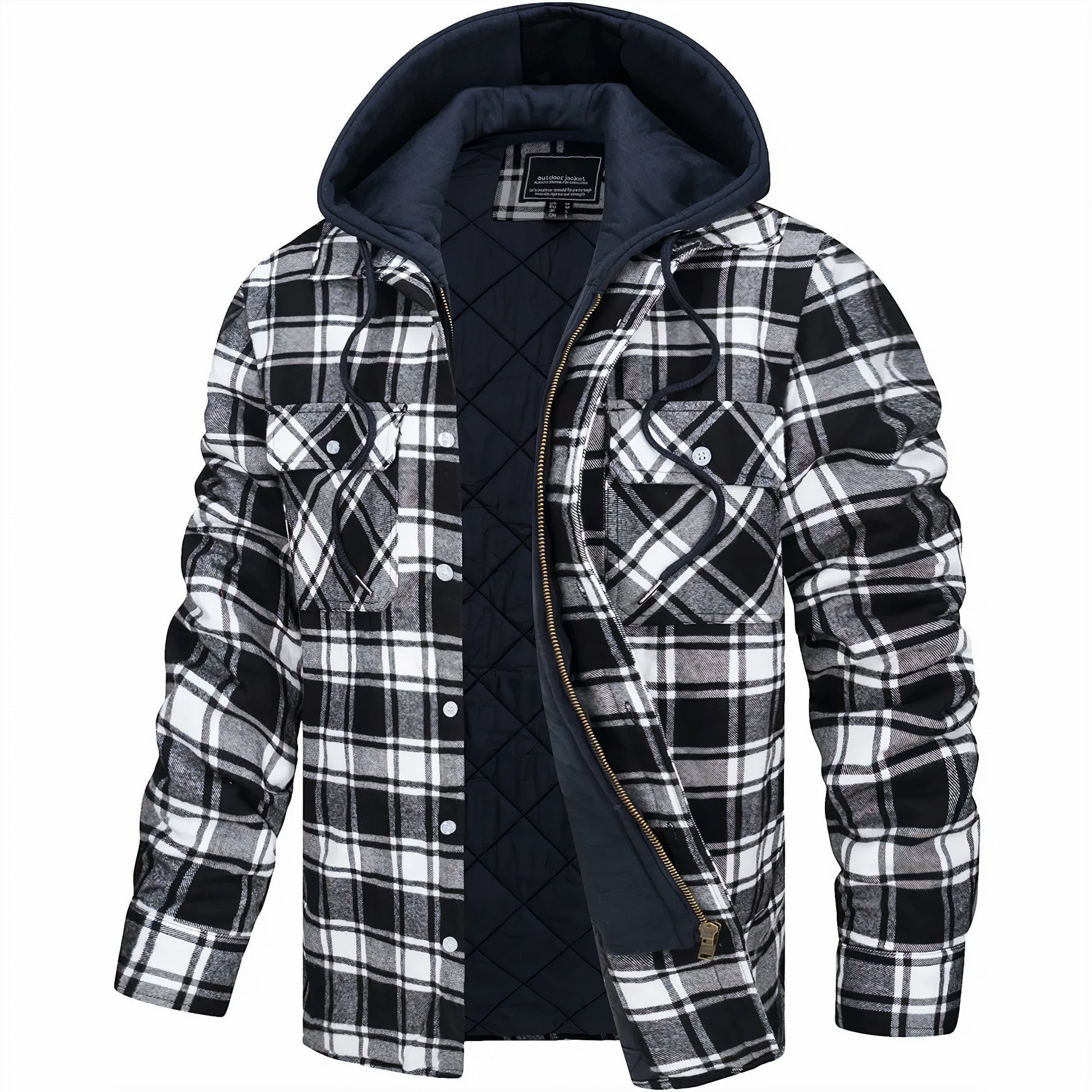 Cevori Quilted Plaid Zip-Up Hoodie Jacket