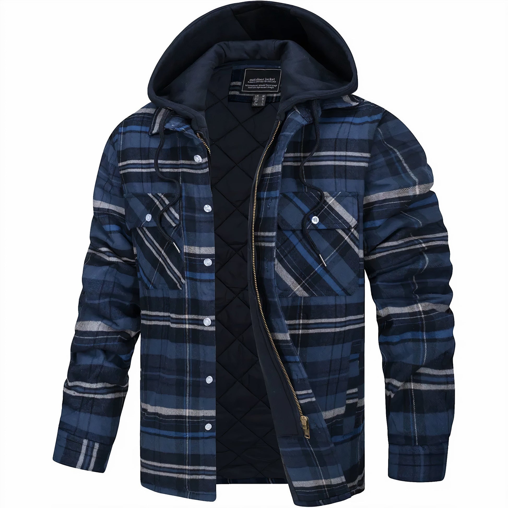 Cevori Quilted Plaid Zip-Up Hoodie Jacket