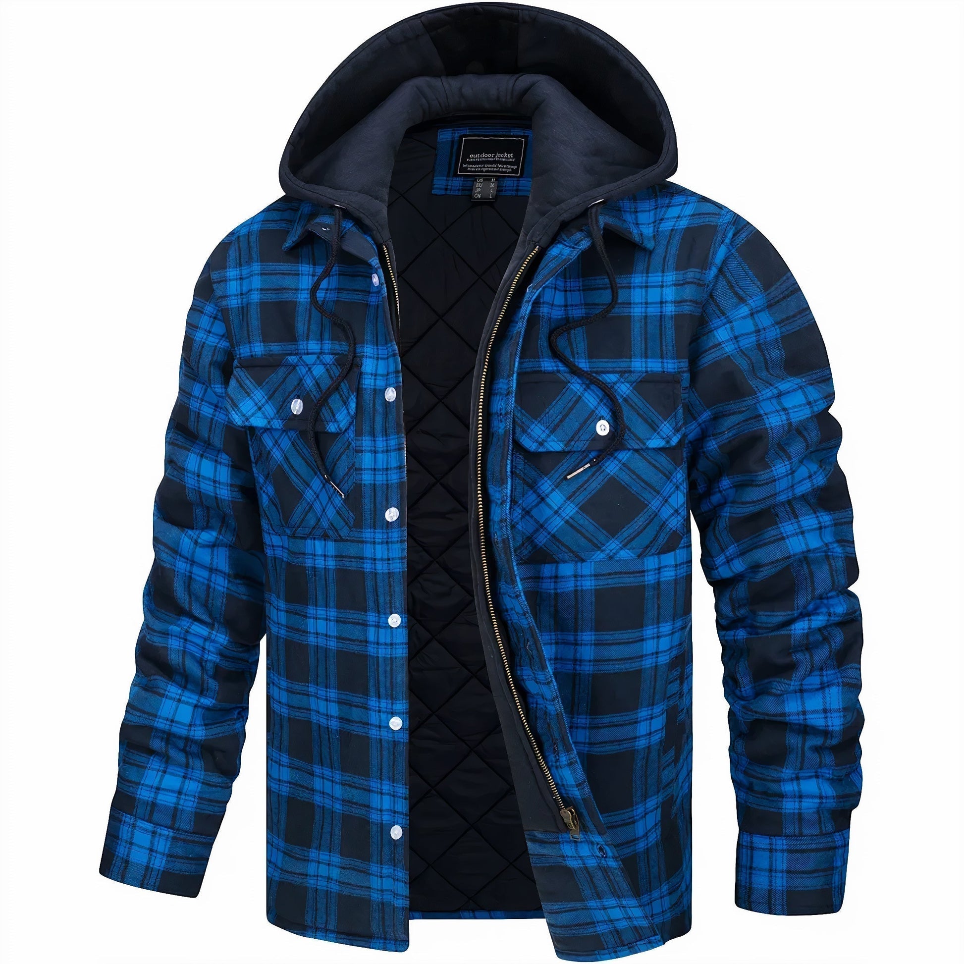 Cevori Quilted Plaid Zip-Up Hoodie Jacket