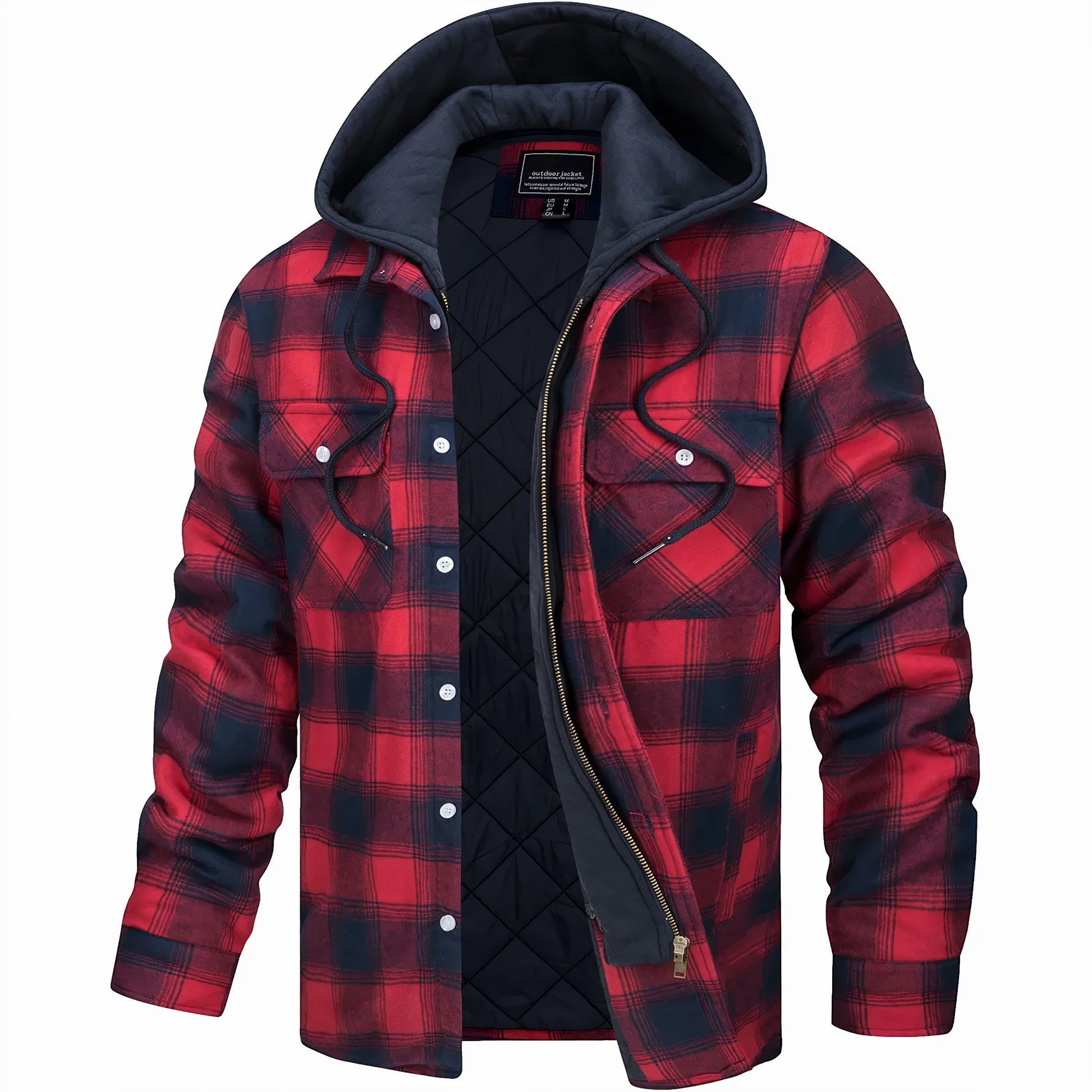 Cevori Quilted Plaid Zip-Up Hoodie Jacket