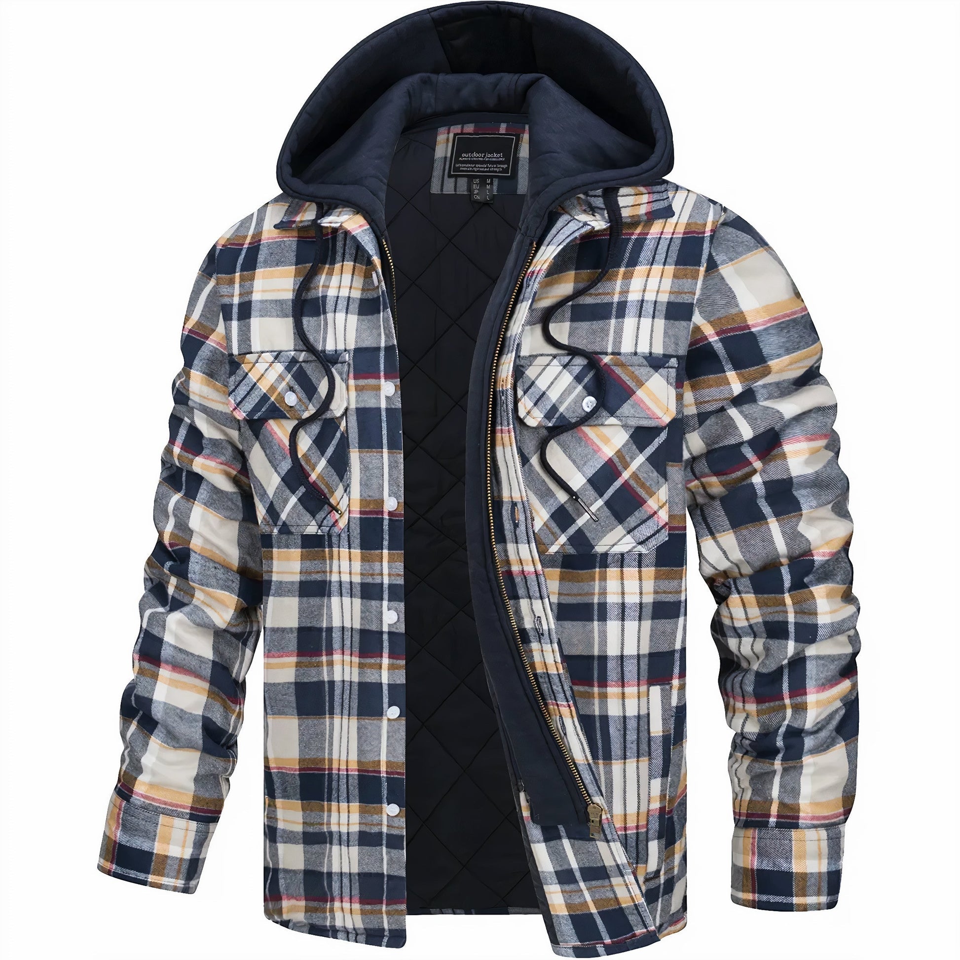 Cevori Quilted Plaid Zip-Up Hoodie Jacket