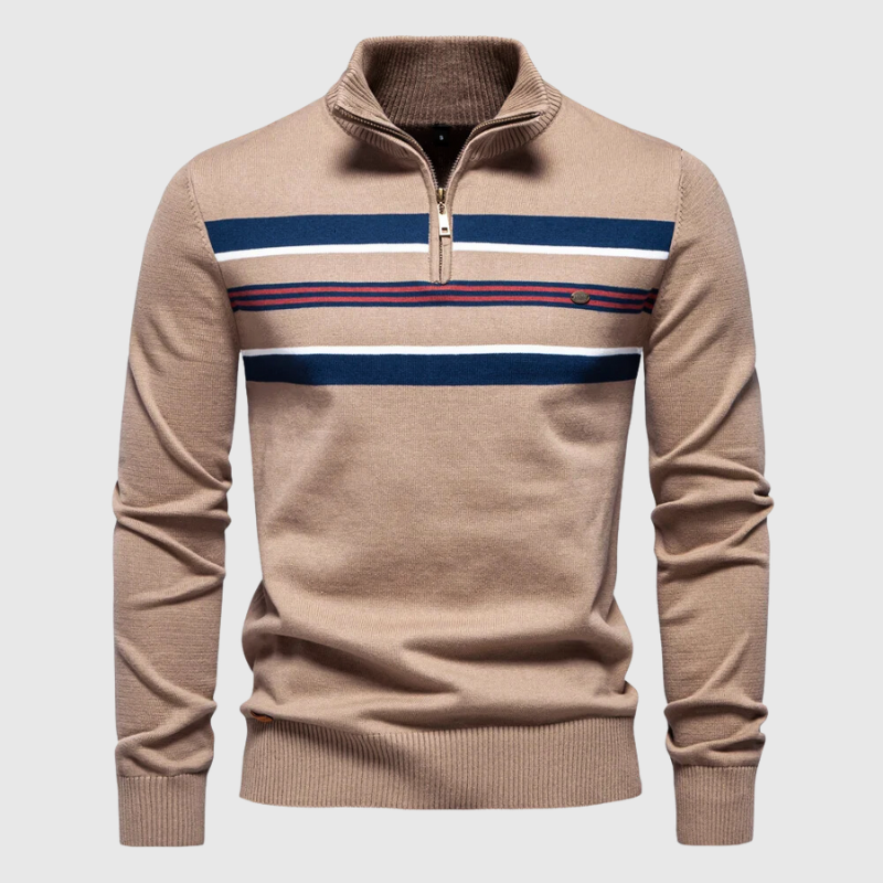 Cevori Modern Contrast Design Half-Zip Striped Jumper