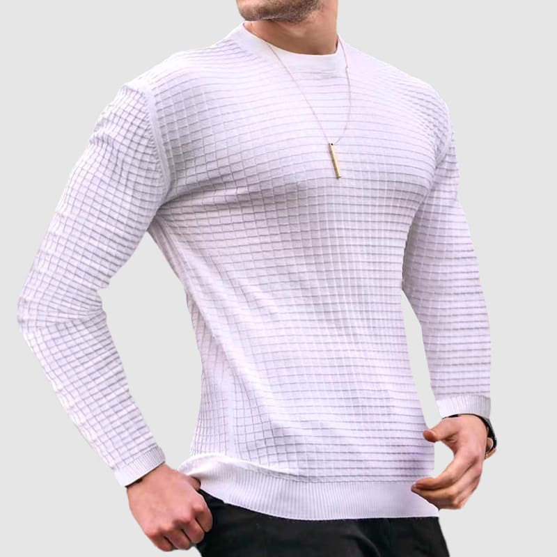 Cevori Quilted Ribbed Design Slim Fit Cotton Sweater