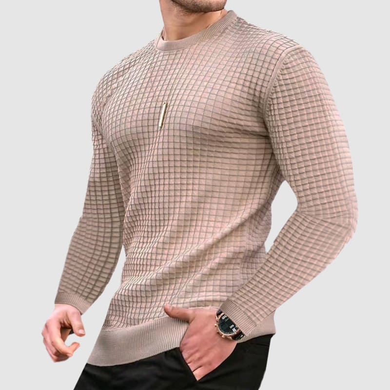 Cevori Quilted Ribbed Design Slim Fit Cotton Sweater