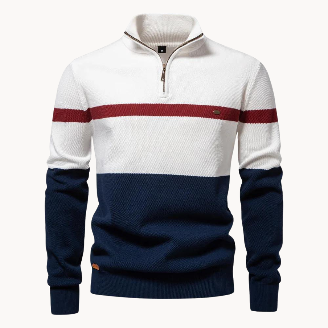 Cevori Stylish Color Block Quarter-Zip Jumper