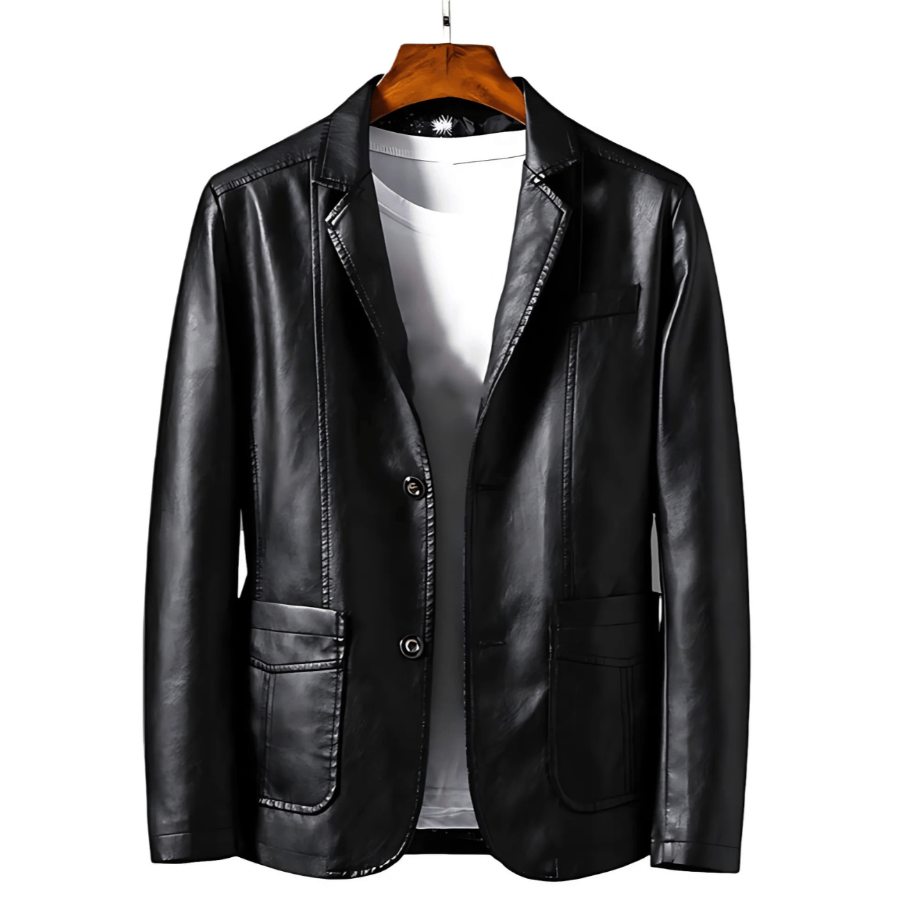 Cevori Faux Leather Jacket Button-Up with Lapel
