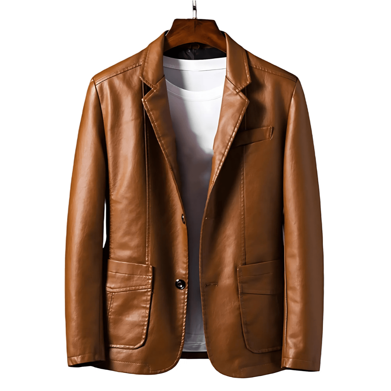 Cevori Faux Leather Jacket Button-Up with Lapel