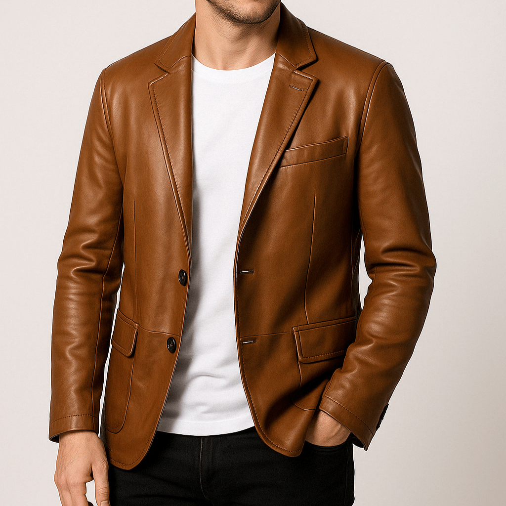Cevori Faux Leather Jacket Button-Up with Lapel