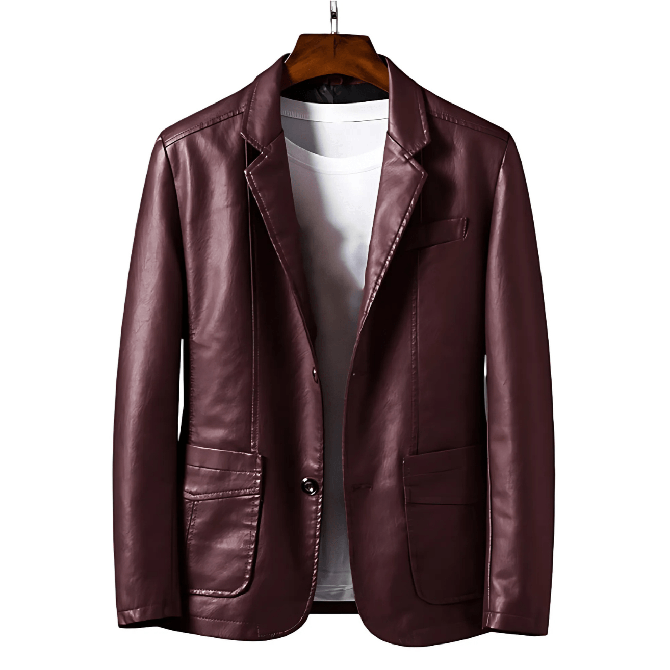 Cevori Faux Leather Jacket Button-Up with Lapel