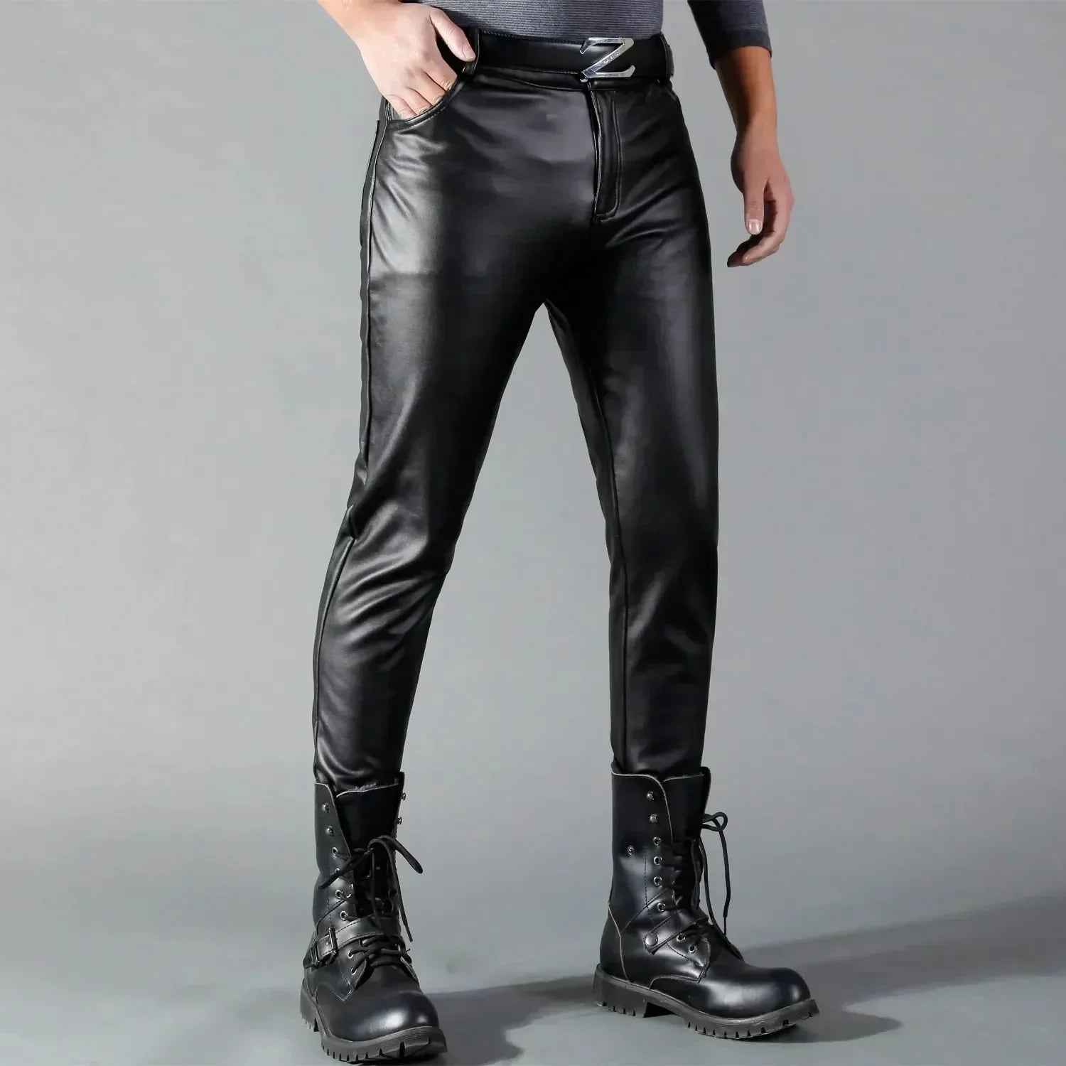 Cevori Slim Fit Faux Leather Stretch Fit Trousers