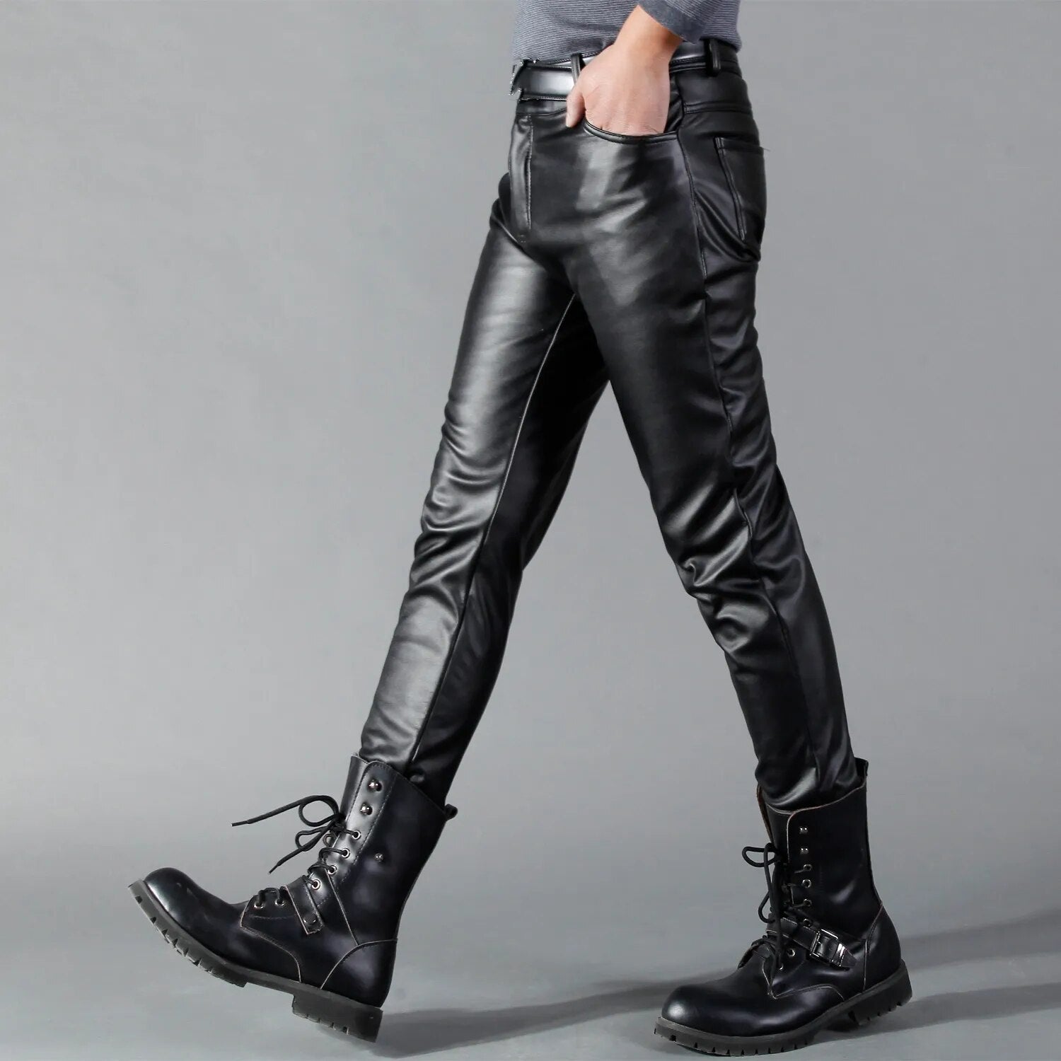 Cevori Slim Fit Faux Leather Stretch Fit Trousers
