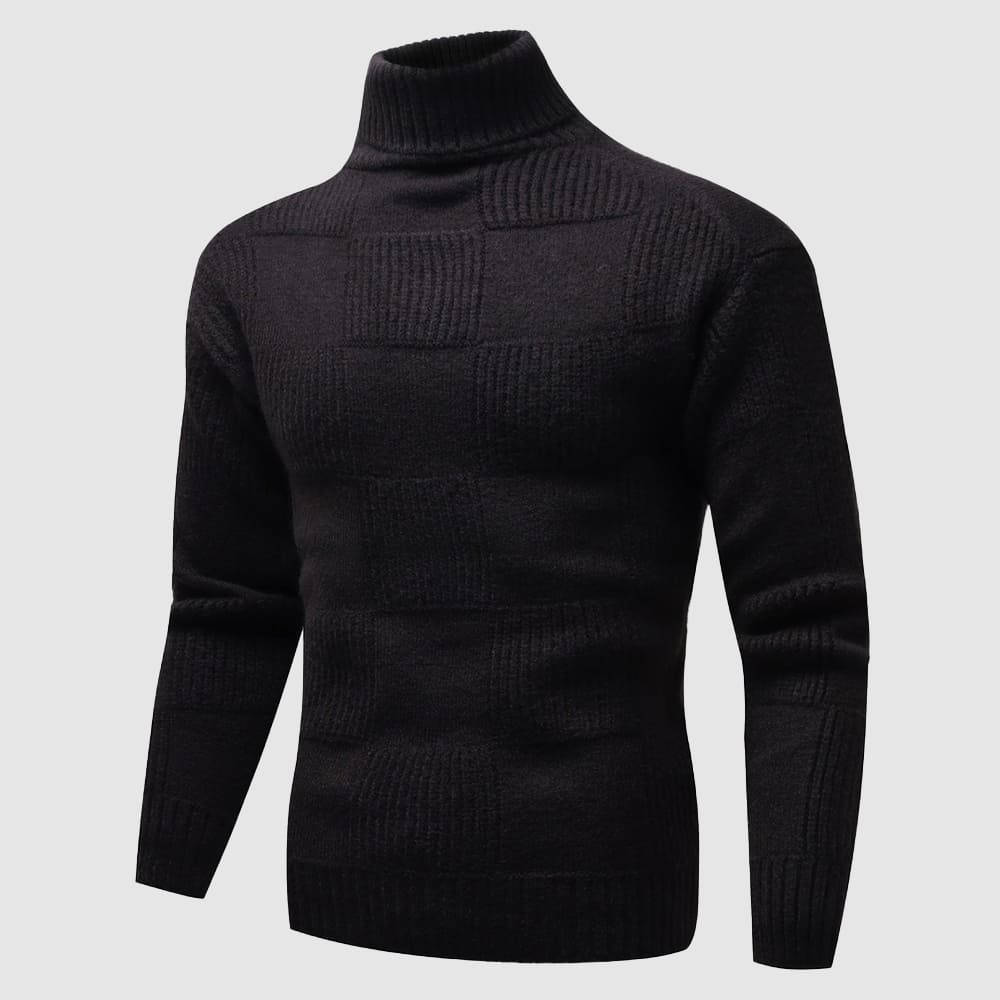 Cevori Turtleneck Wool Check Ribbed Style Sweater