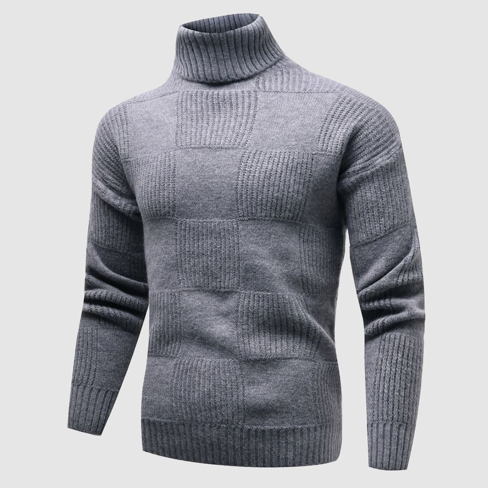 Cevori Turtleneck Wool Check Ribbed Style Sweater