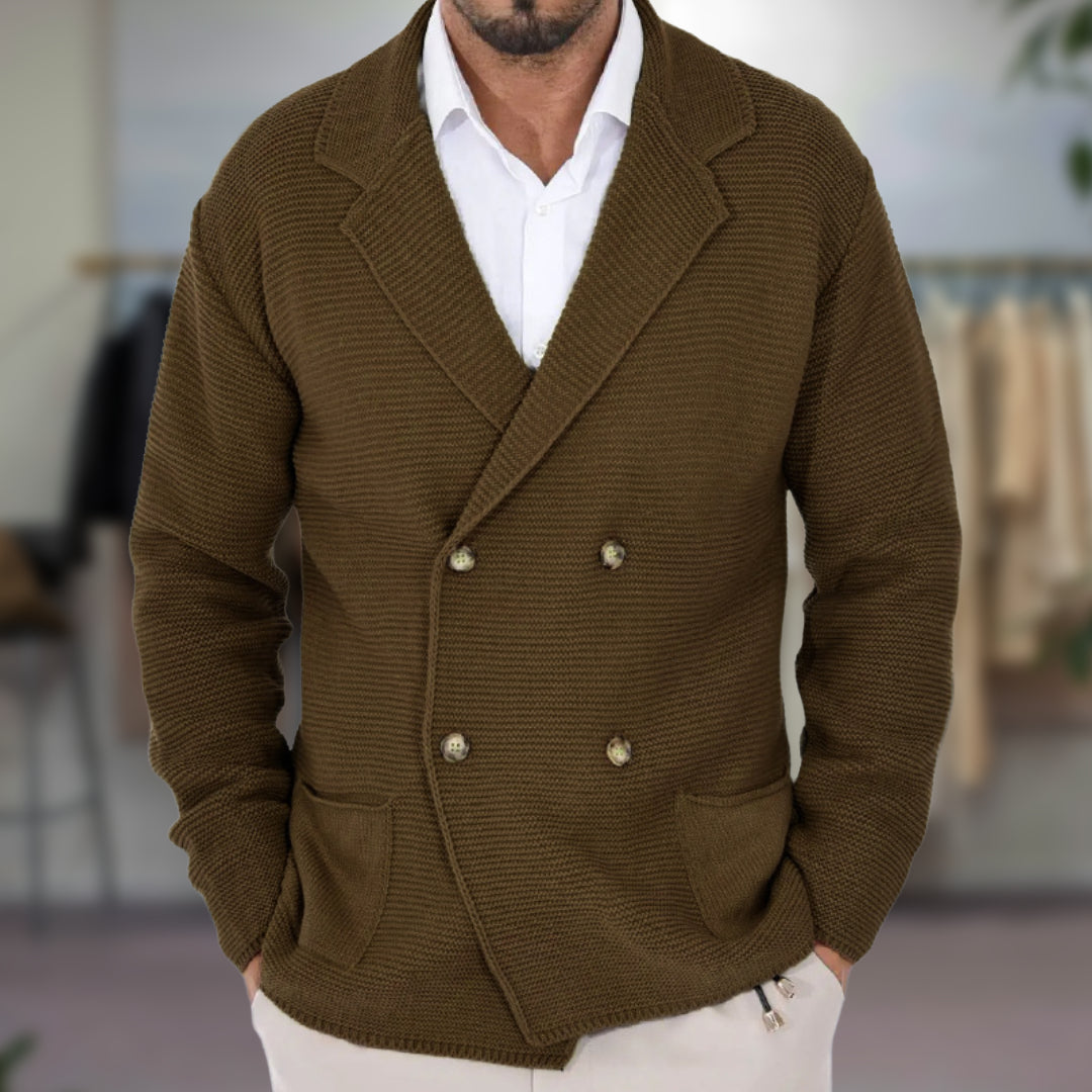 Cevori Double-Breasted Blazer Style Knit Cardigan