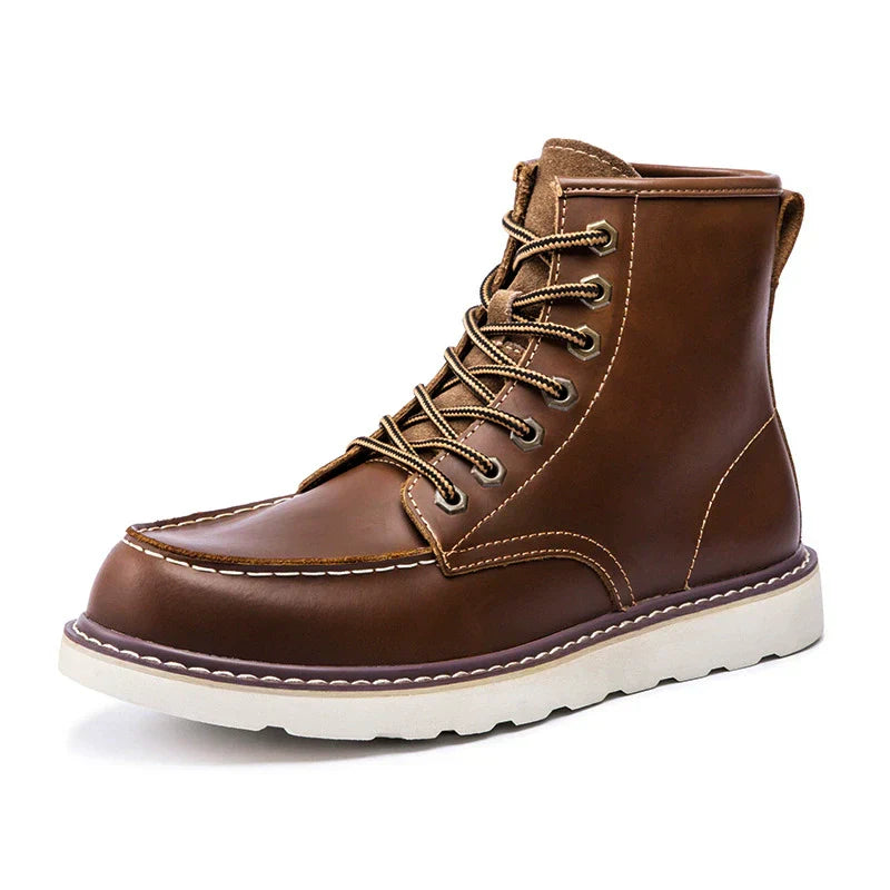 Cevori Lace-Up Rugged Sole Leather Ankle Boots