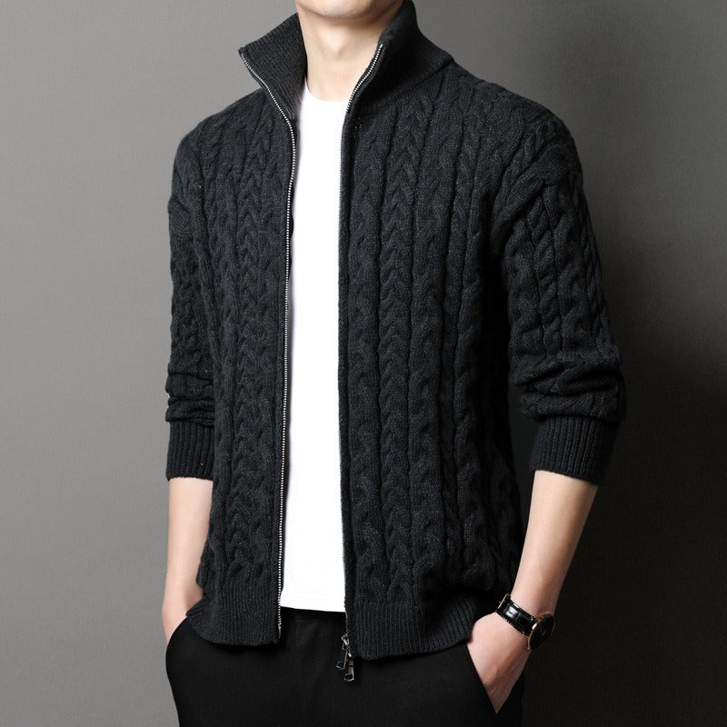 Cevori Relaxed Fit Cable Knit Cardigan Jacket