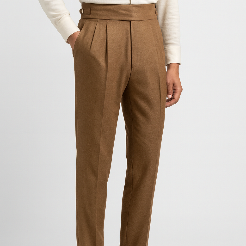 Cevori High Waist Pleated Cuffed Trousers