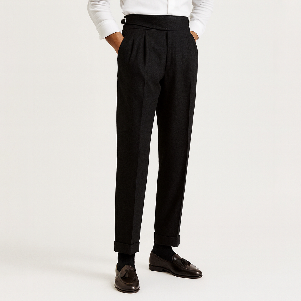 Cevori High Waist Pleated Cuffed Trousers