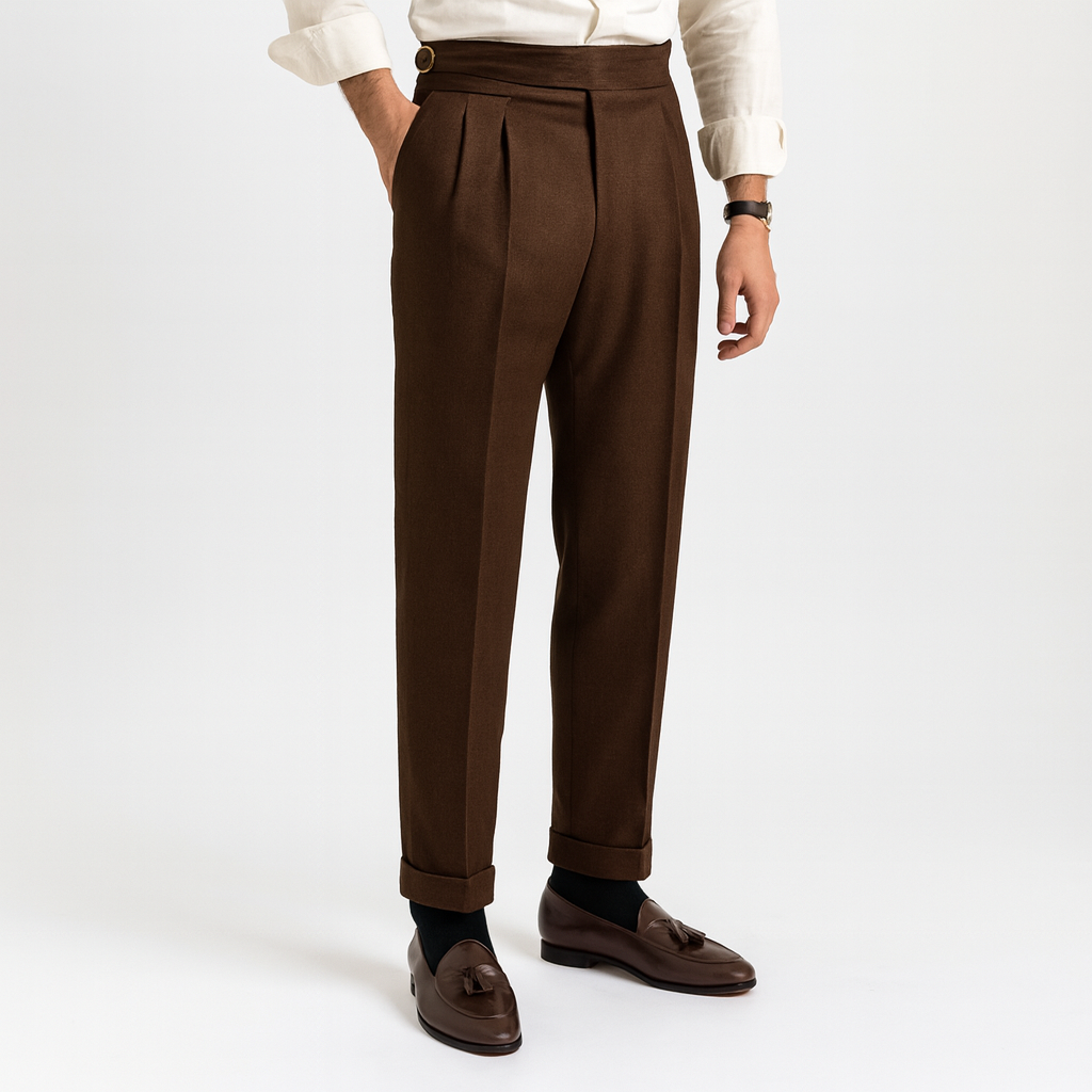 Cevori High Waist Pleated Cuffed Trousers
