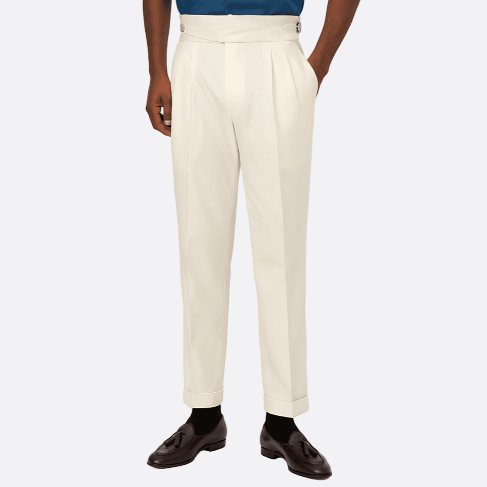 Cevori High Waist Pleated Cuffed Trousers