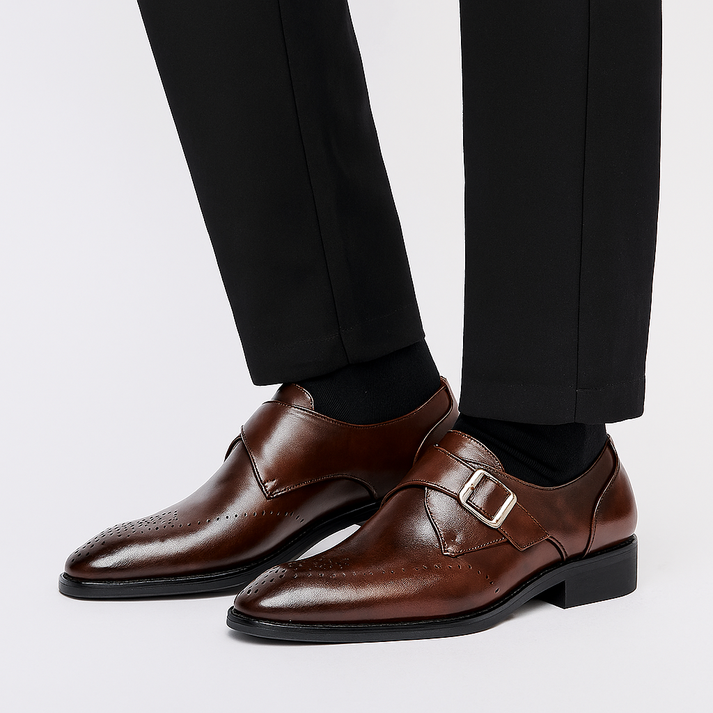 Cevori Classic Monk Strap Buckle Style Dress Shoes