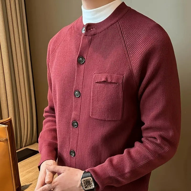 Cevori Crew Neck Ribbed Cardigan Sweater