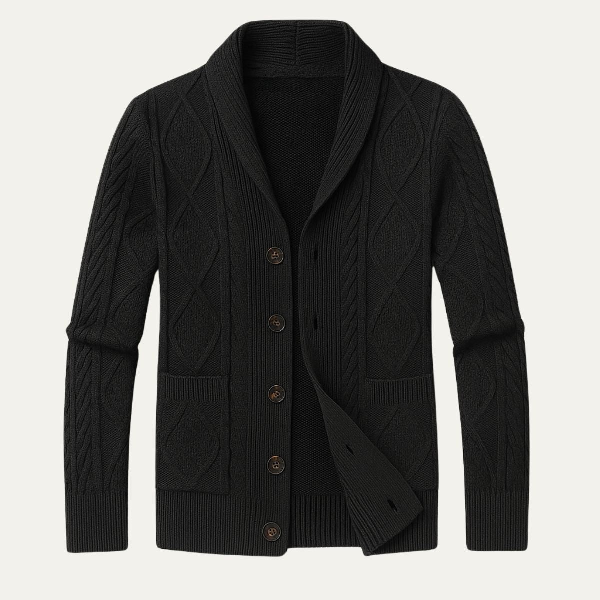 Cevori Classic Cable Knit Style Shawl Collar Cardigan